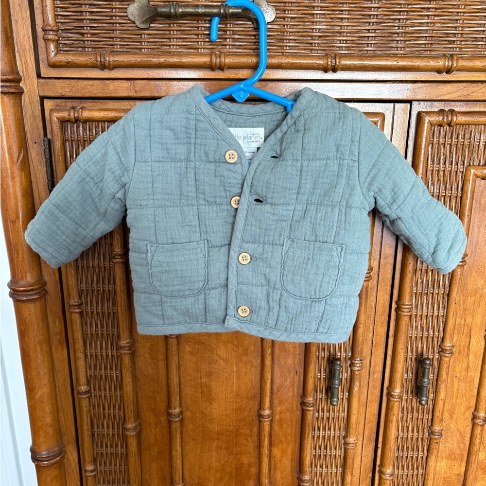 Quilted Gray Baby Jacket with Wooden Buttons